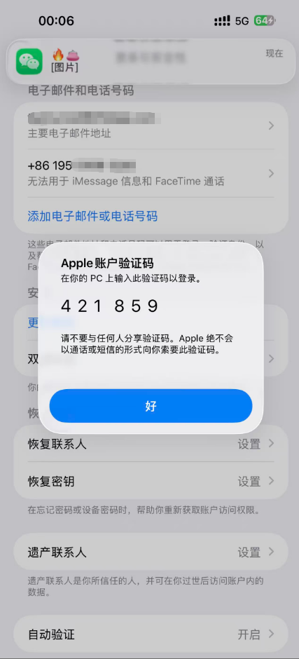 手机端 Apple ID 验证提示
